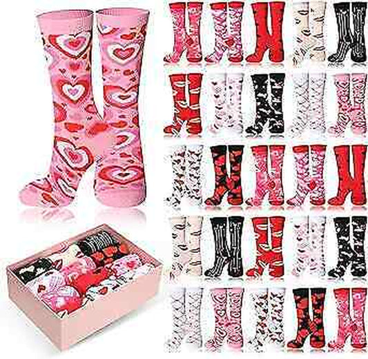 24Pair Valentine'S Day Socks Holiday Crew Socks with Gift Box Novelty Socks